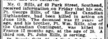 George Hills sons war